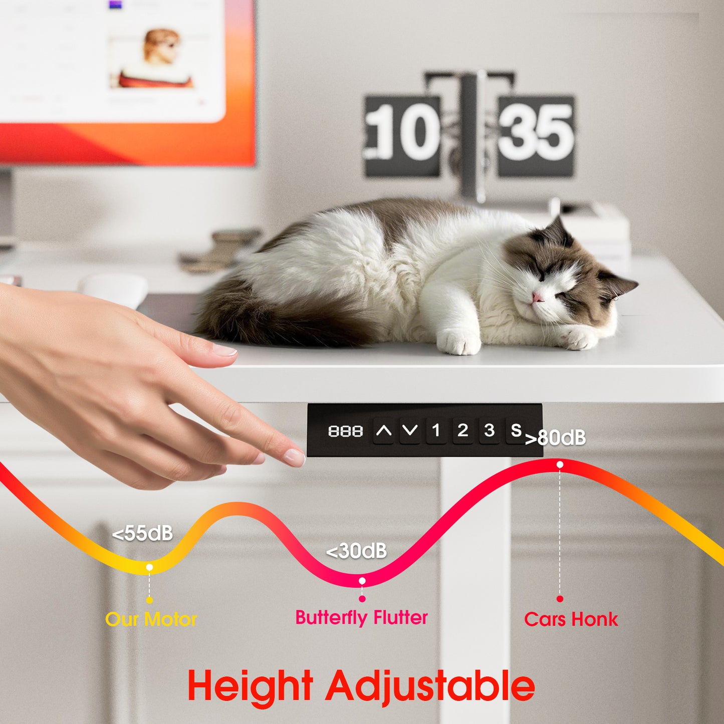 ApexSpace 100x55cm White Electric Height Adjustable Standing Desk Lifting Table with Hooks for Home Office Study and Work