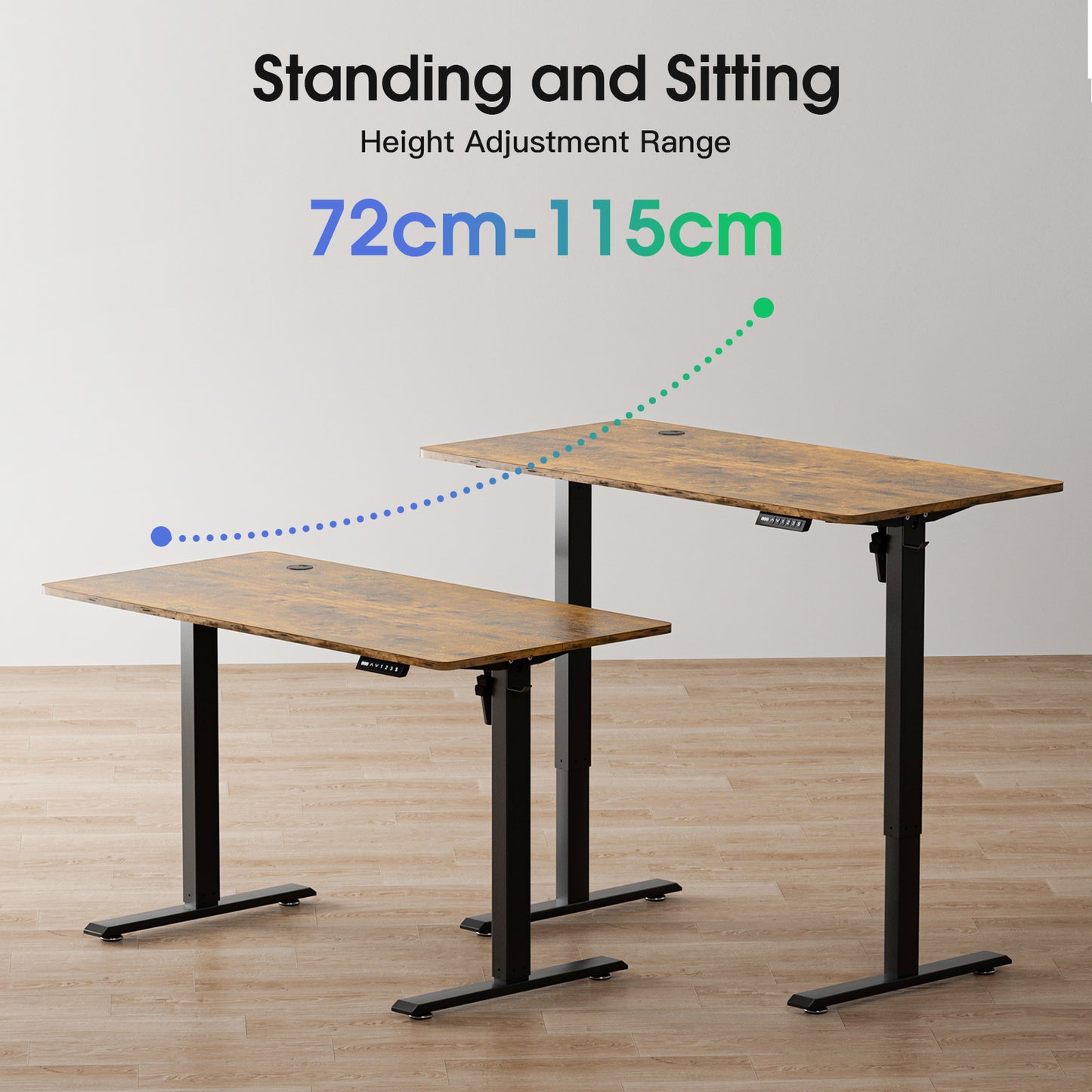 ApexSpace 120x60CM Electric Standing Desk, Sit Stand Ergonomic Desk with Hooks for Home Office, Rustic Brown with Black Frame