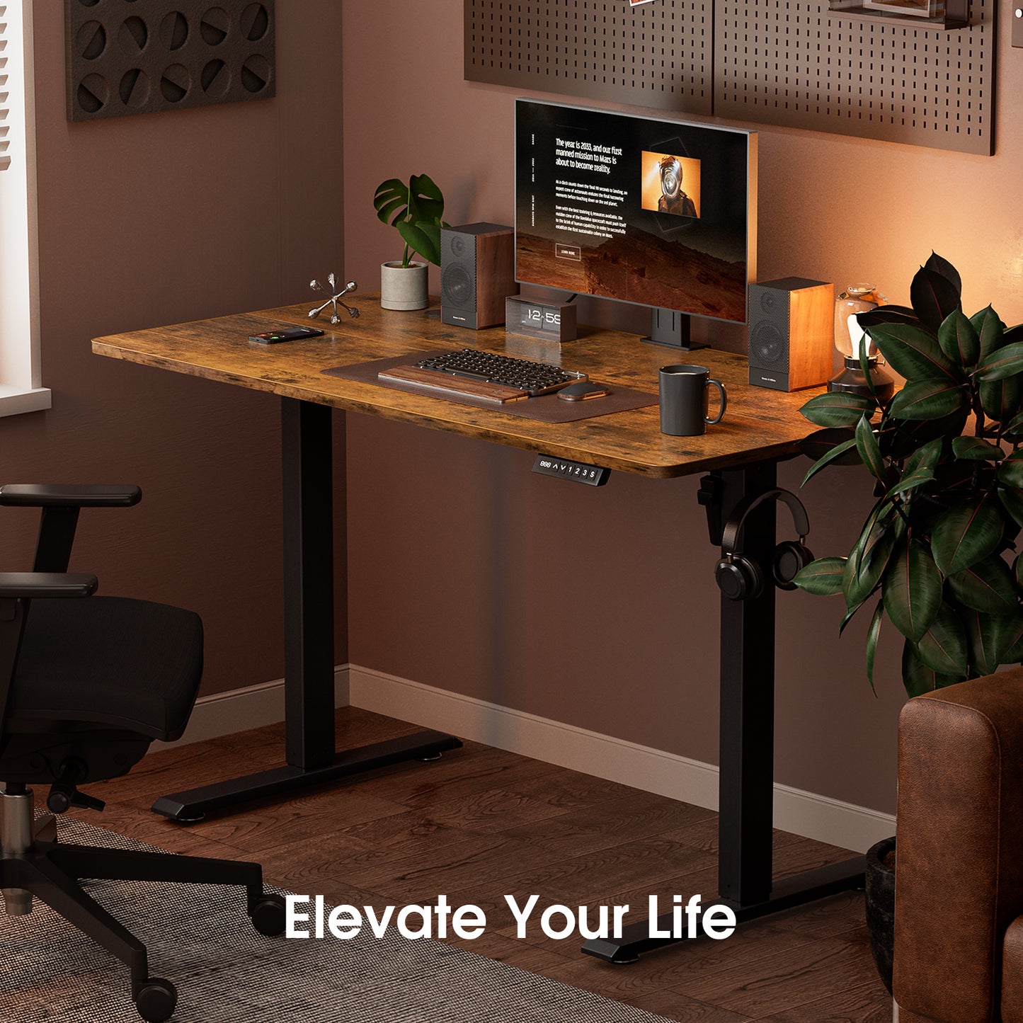 Height Adjustable Sit Stand Desk with Hooks