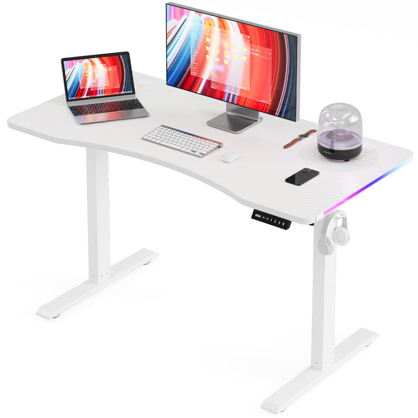 ApexSpace 120CM Electric Standing Desk – Height Adjustable Sit Stand Desk with RGB Lights, Ergonomic Gaming Computer Table for Home Office or Study, White