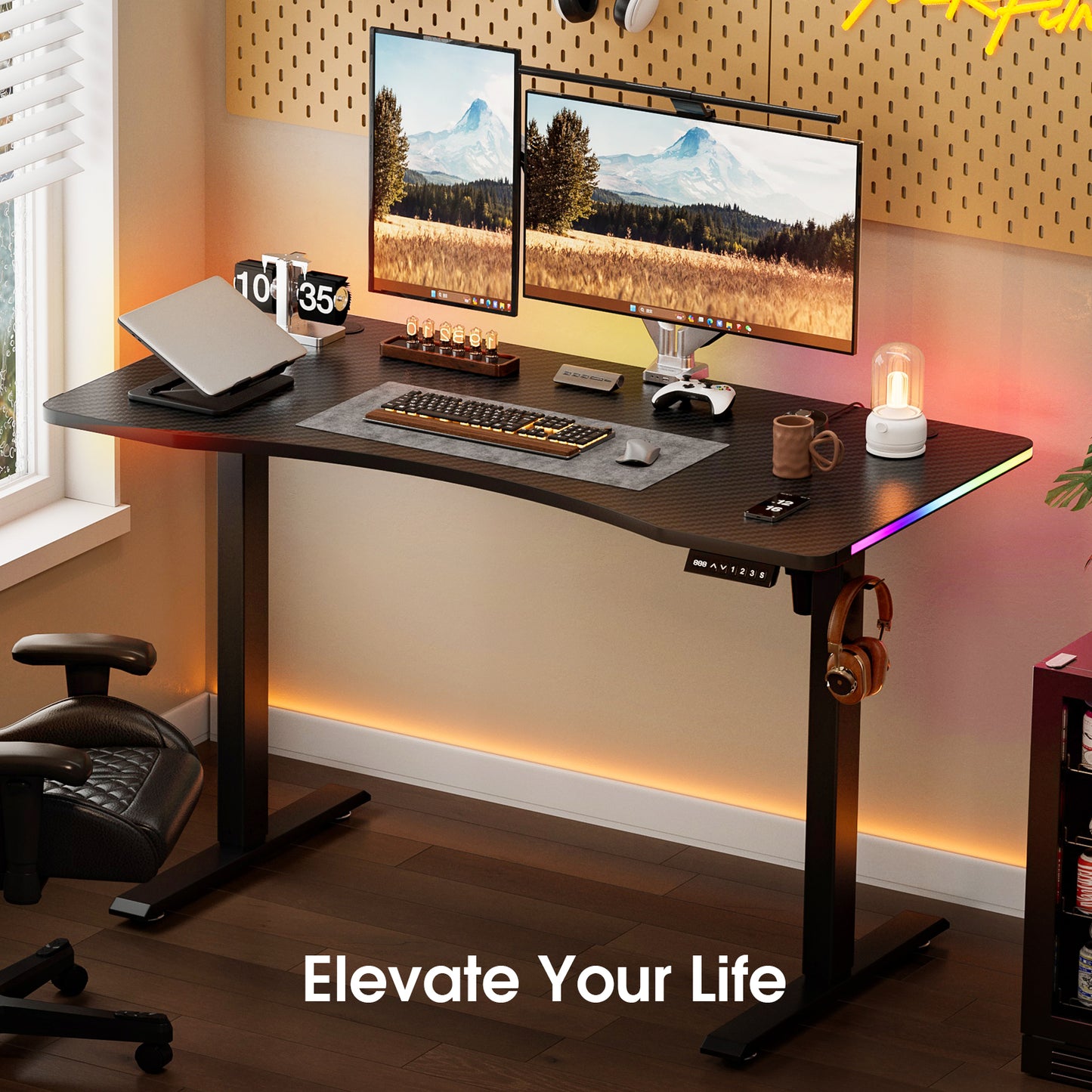 ApexSpace 120CM Electric Standing Desk – Height Adjustable Sit Stand Desk with RGB Lights, Ergonomic Computer Table for Gaming, Home Office or Study, Black