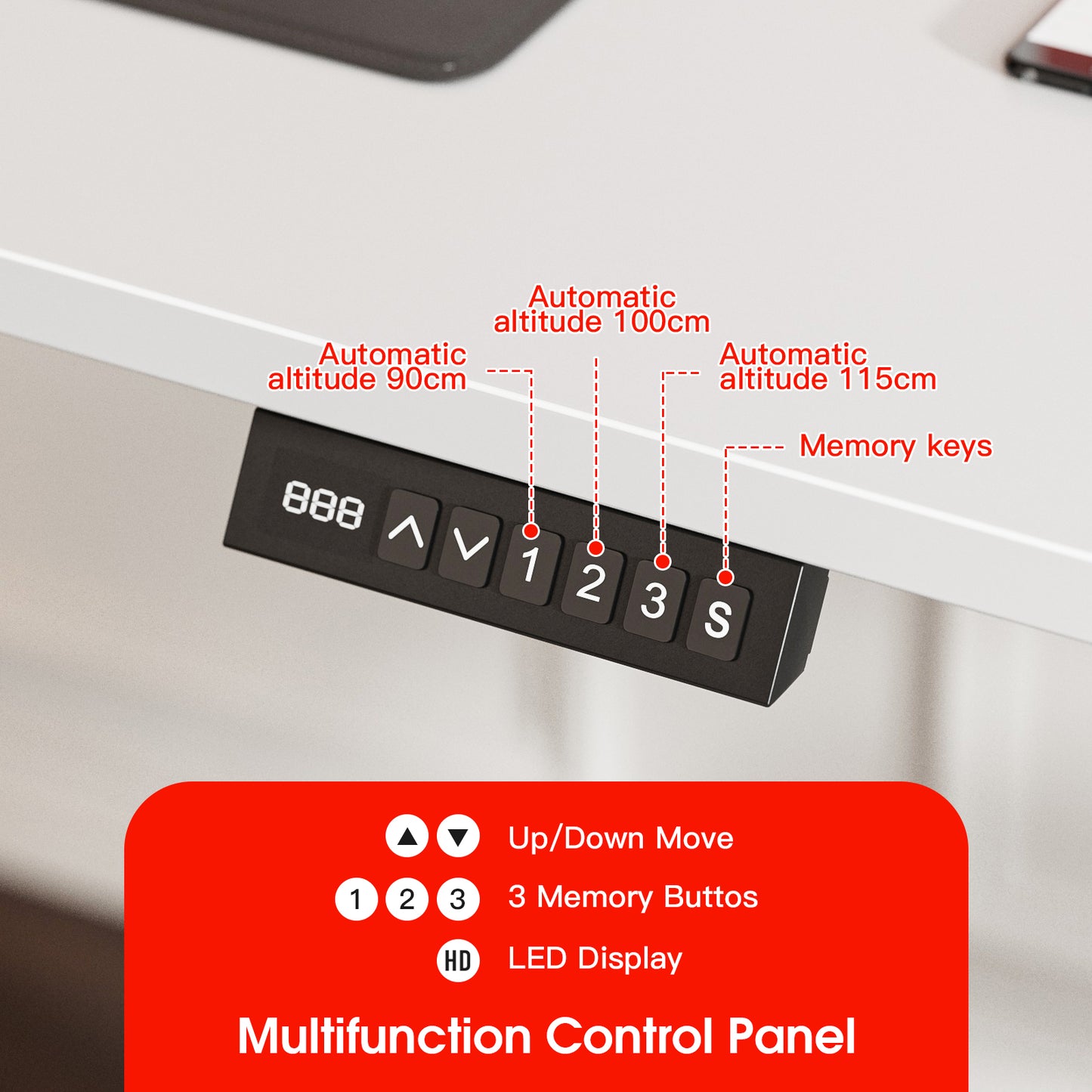 ApexSpace 100x55cm White Electric Height Adjustable Standing Desk Lifting Table with Hooks for Home Office Study and Work