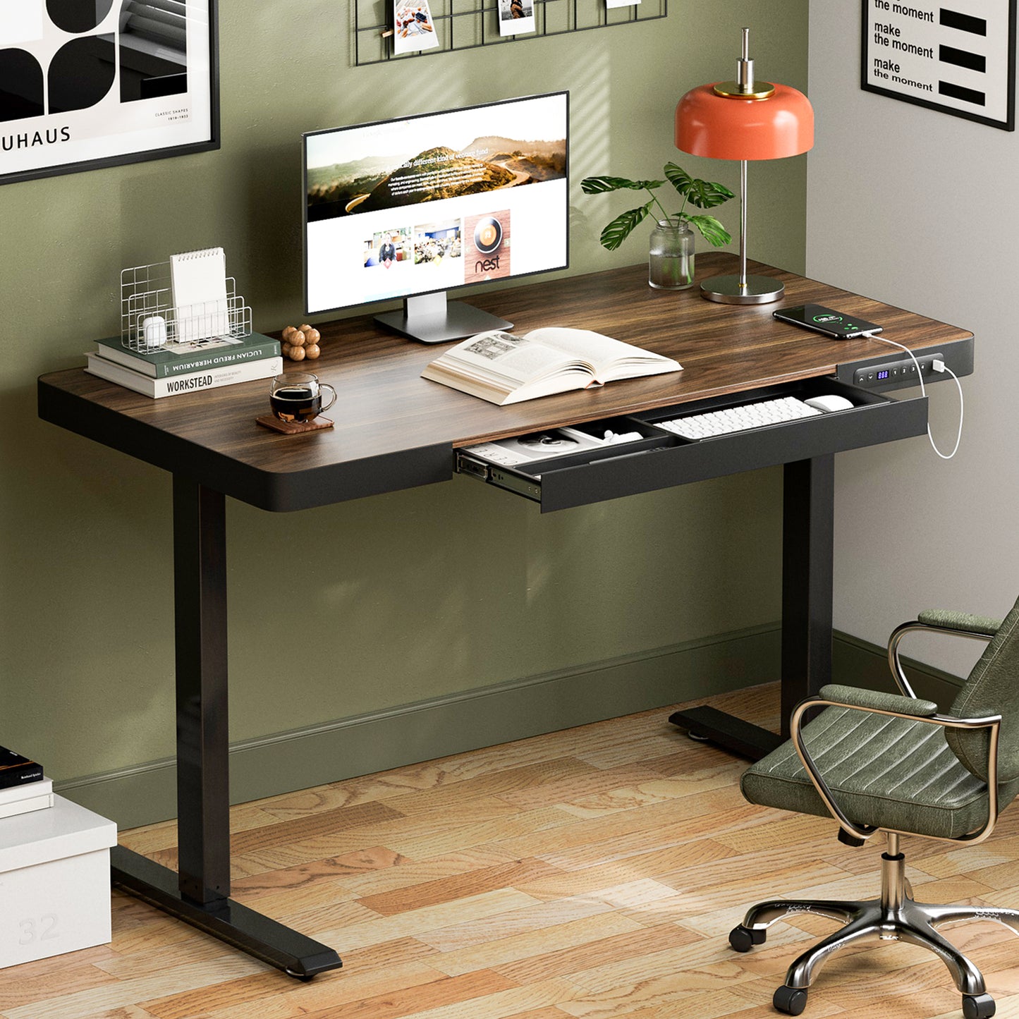 Electric Standing Desk with Drawers