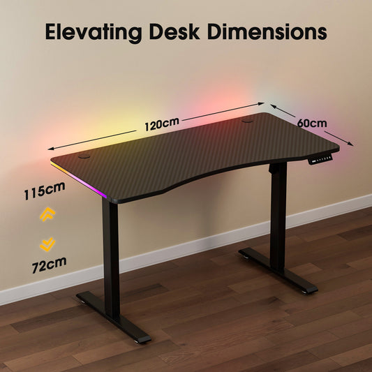 ApexSpace 120CM Electric Standing Desk – Height Adjustable Sit Stand Desk with RGB Lights, Ergonomic Computer Table for Gaming, Home Office or Study, Black