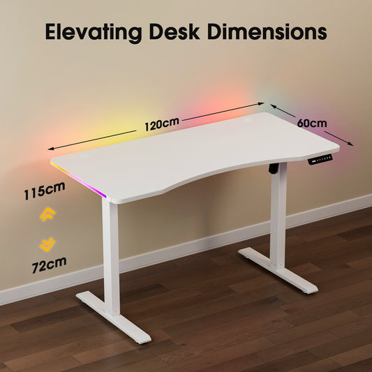 ApexSpace 120CM Electric Standing Desk – Height Adjustable Sit Stand Desk with RGB Lights, Ergonomic Gaming Computer Table for Home Office or Study, White
