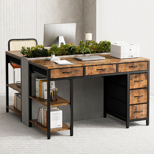 ApexSpace Computer Desk with Drawers and Shelves – Reversible Storage Table for Home Office, Study or Gaming, Rustic Brown