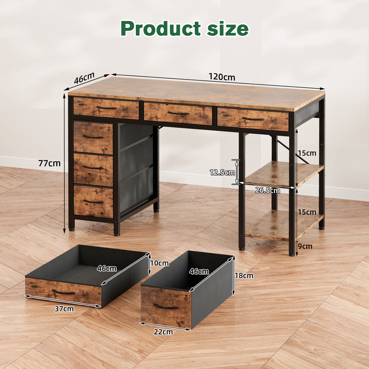 ApexSpace Computer Desk with Drawers and Shelves – Reversible Storage Table for Home Office, Study or Gaming, Rustic Brown