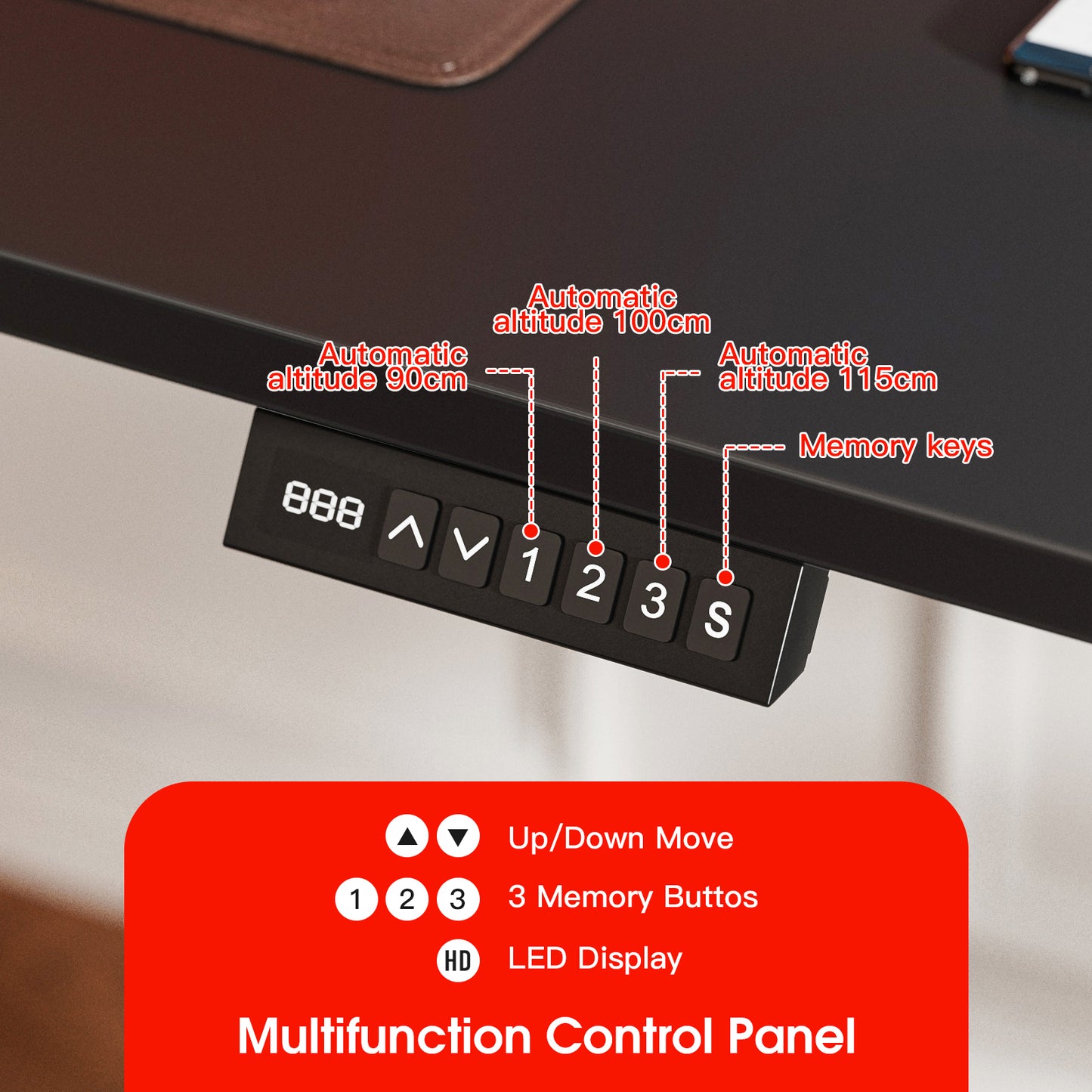 ApexSpace 100x55CM Electric Standing Desk, Height Adjustable Sit Stand Computer Desk with Hooks for Home Office or Study, Black