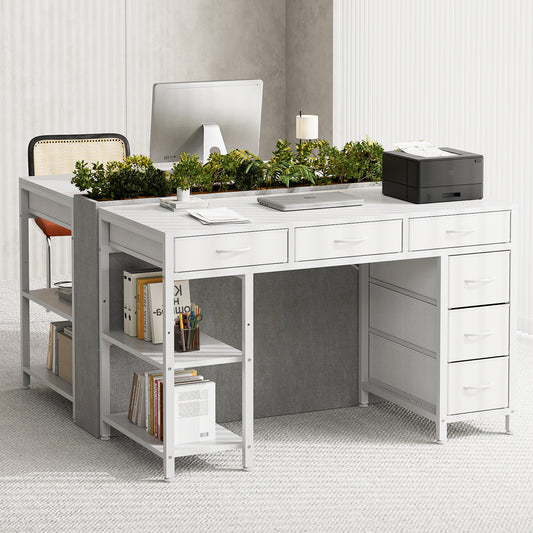 ApexSpace Computer Desk with 6 Drawers Reversible Storage 2-Tier Shelves Home Office Table Study Gaming Work 120CM White