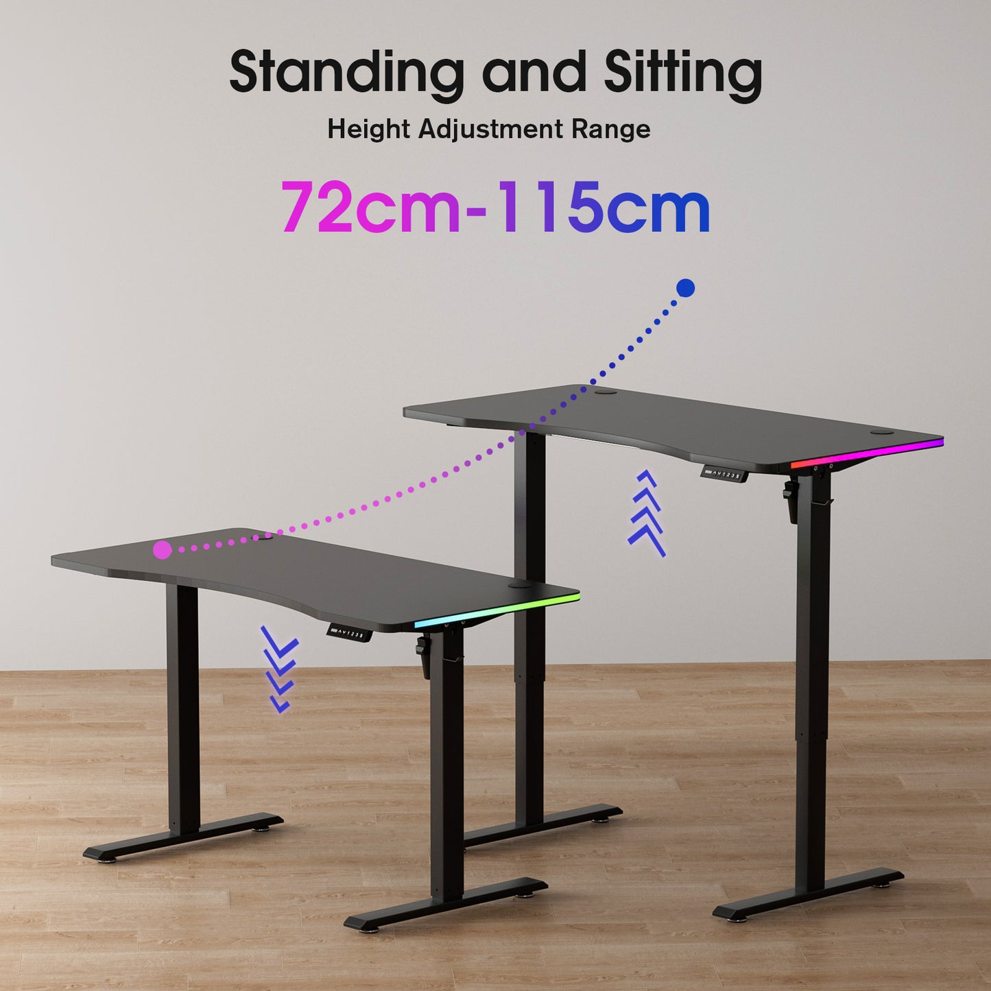 ApexSpace 120CM Electric Standing Desk – Height Adjustable Sit Stand Desk with RGB Lights, Ergonomic Computer Table for Gaming, Home Office or Study, Black