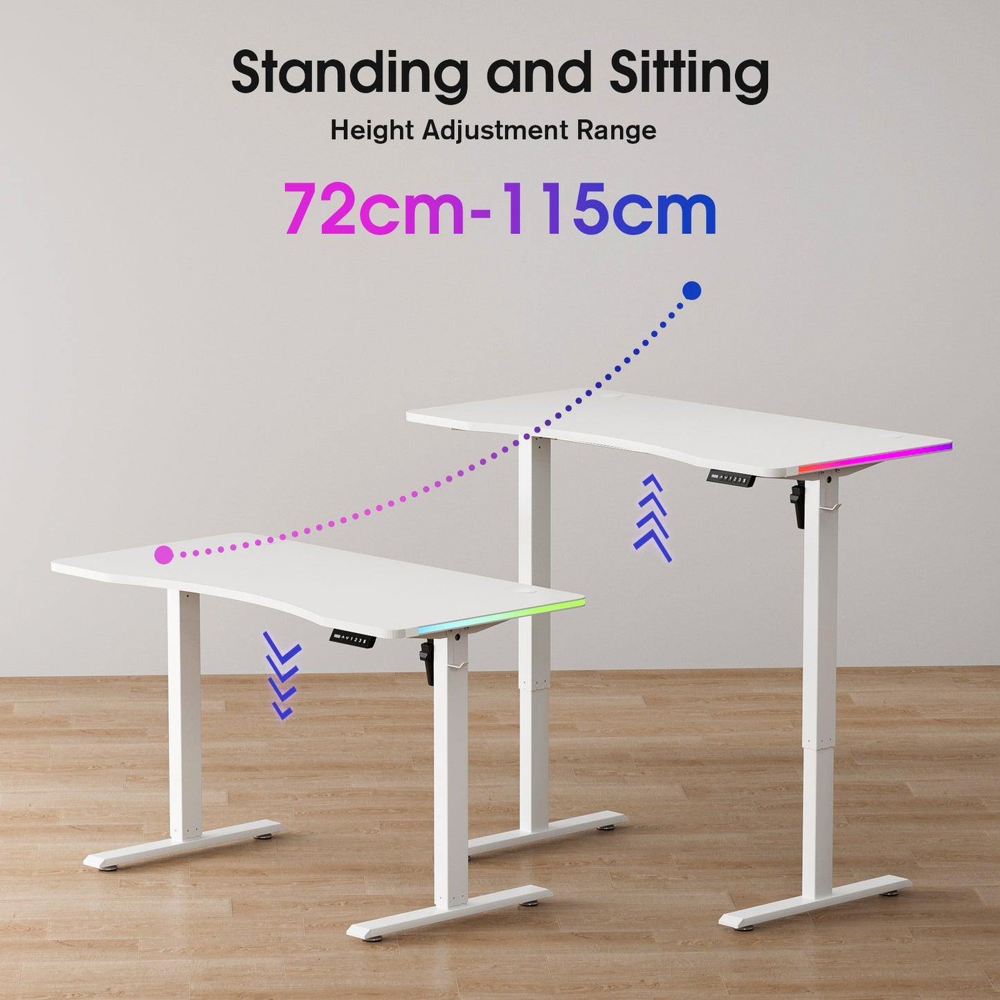 ApexSpace 120CM Electric Standing Desk – Height Adjustable Sit Stand Desk with RGB Lights, Ergonomic Gaming Computer Table for Home Office or Study, White