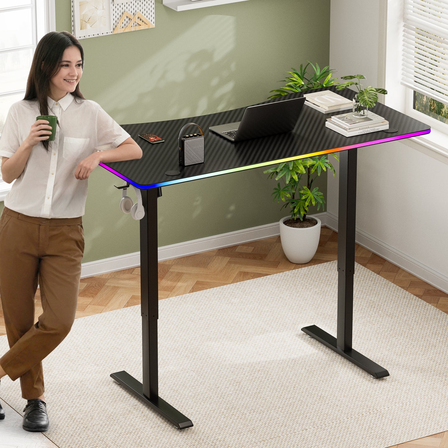ApexSpace 120CM Electric Standing Desk – Height Adjustable Sit Stand Desk with RGB Lights, Ergonomic Computer Table for Gaming, Home Office or Study, Black