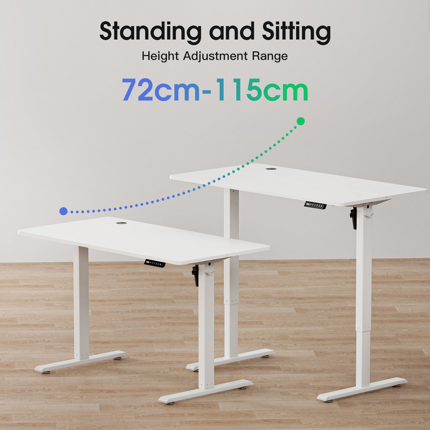 ApexSpace 120x60CM Electric Standing Desk, Height Adjustable Ergonomic Work Desk with Hooks for Home Office or Study, White