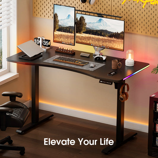 ApexSpace 120CM Electric Standing Desk – Height Adjustable Sit Stand Desk with RGB Lights, Ergonomic Computer Table for Gaming, Home Office or Study, Black