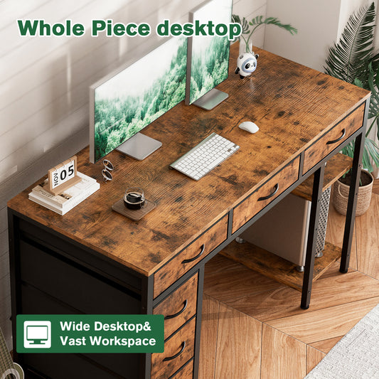 ApexSpace Computer Desk with Drawers and Shelves – Reversible Storage Table for Home Office, Study or Gaming, Rustic Brown