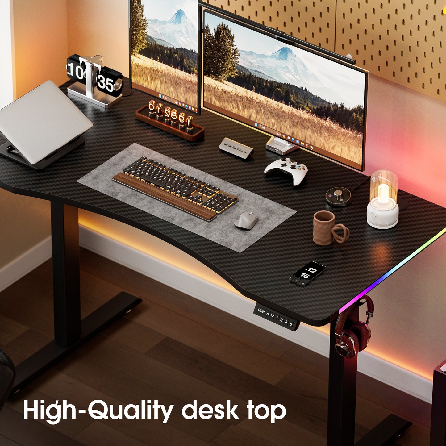 ApexSpace 120CM Electric Standing Desk – Height Adjustable Sit Stand Desk with RGB Lights, Ergonomic Computer Table for Gaming, Home Office or Study, Black