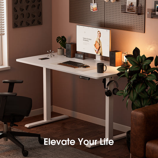 ApexSpace 120x60CM Electric Standing Desk, Height Adjustable Ergonomic Work Desk with Hooks for Home Office or Study, White